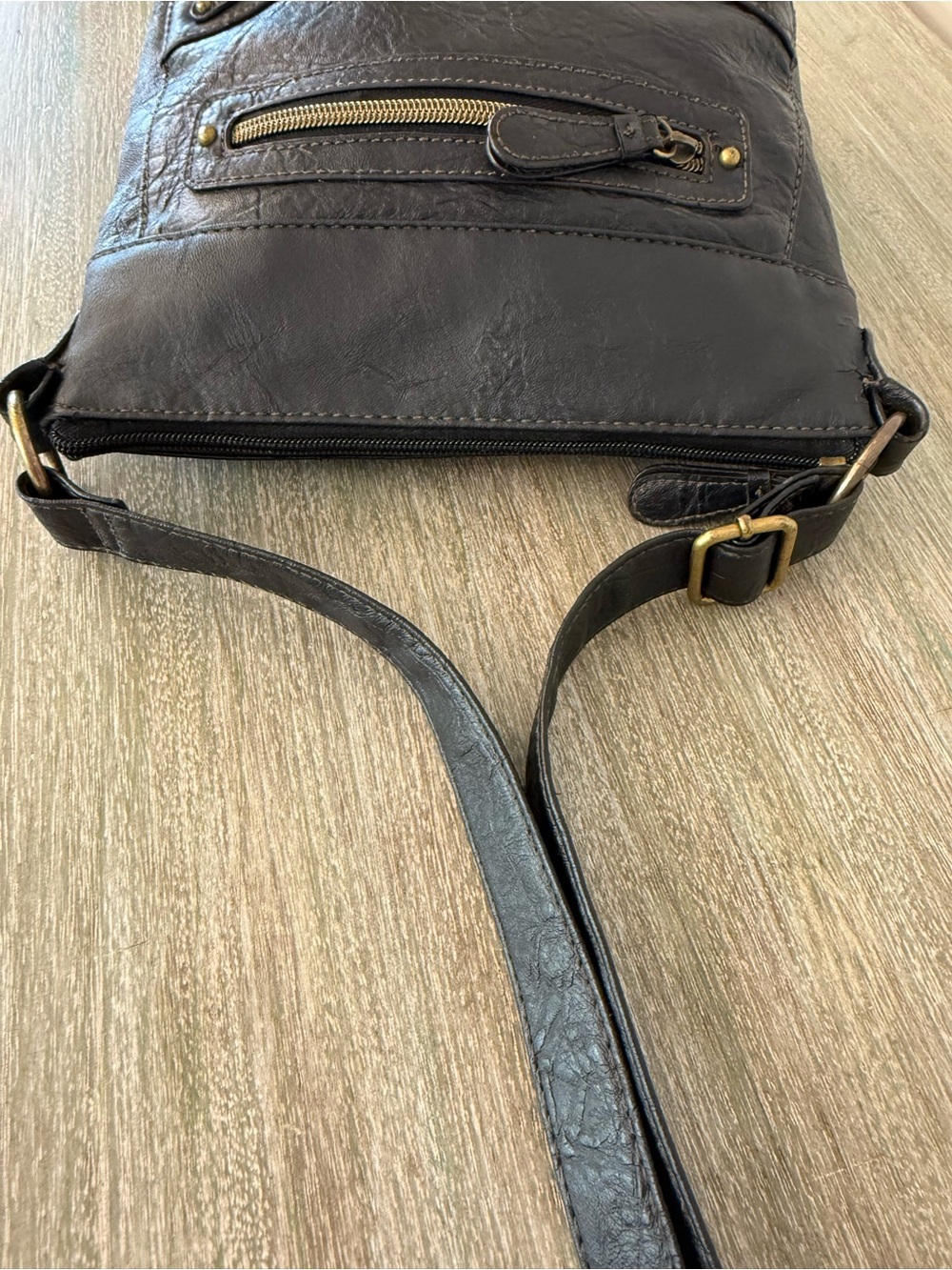 Black Faux Leather Crossbody Bag Moto Punk Grunge Goth Utility Purse - Picture 7 of 10